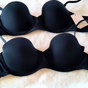 2 Auden Black Bras with Removable Straps. Size 34B. Never Worn with Tags.